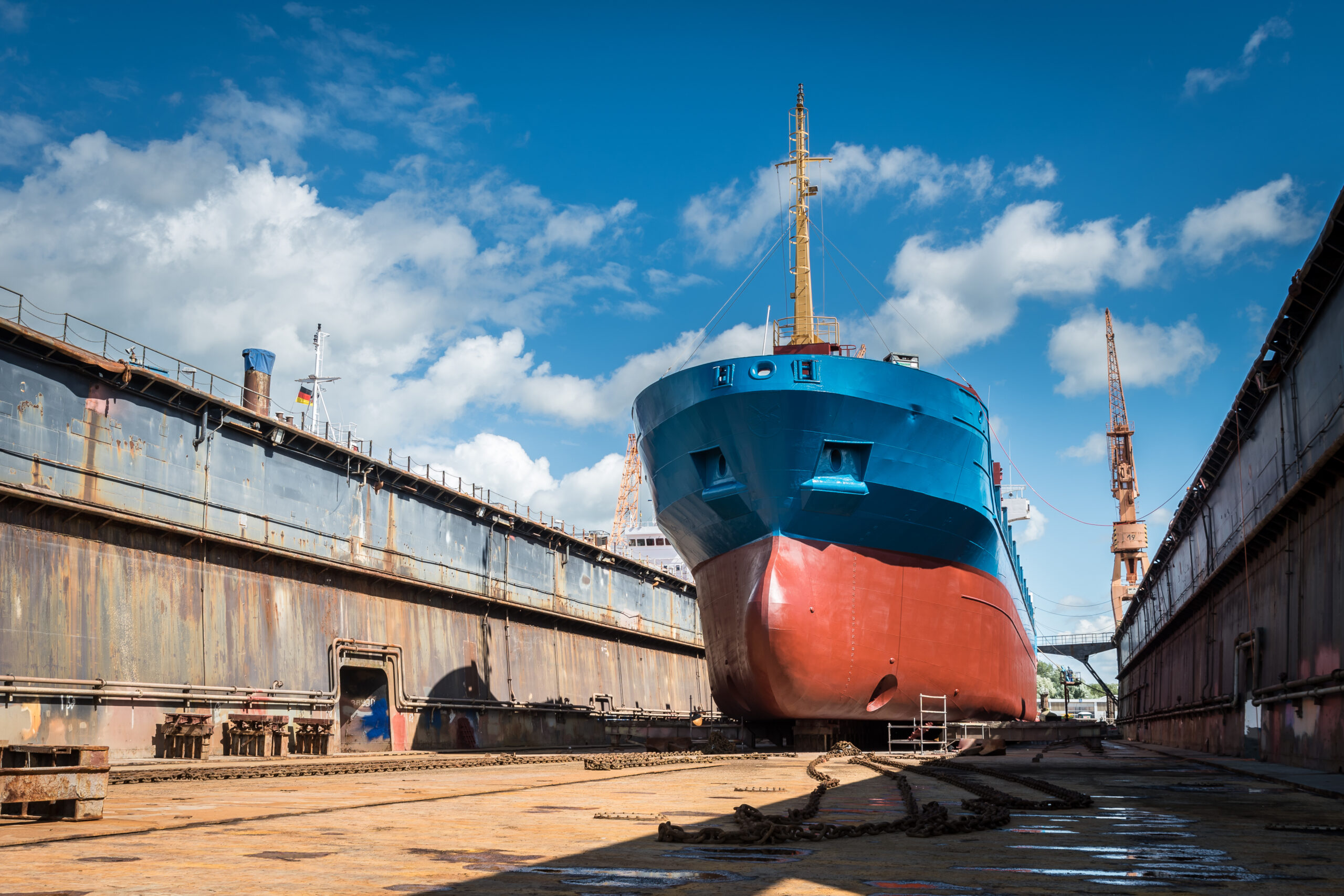 Ship newbuilding in dry dock